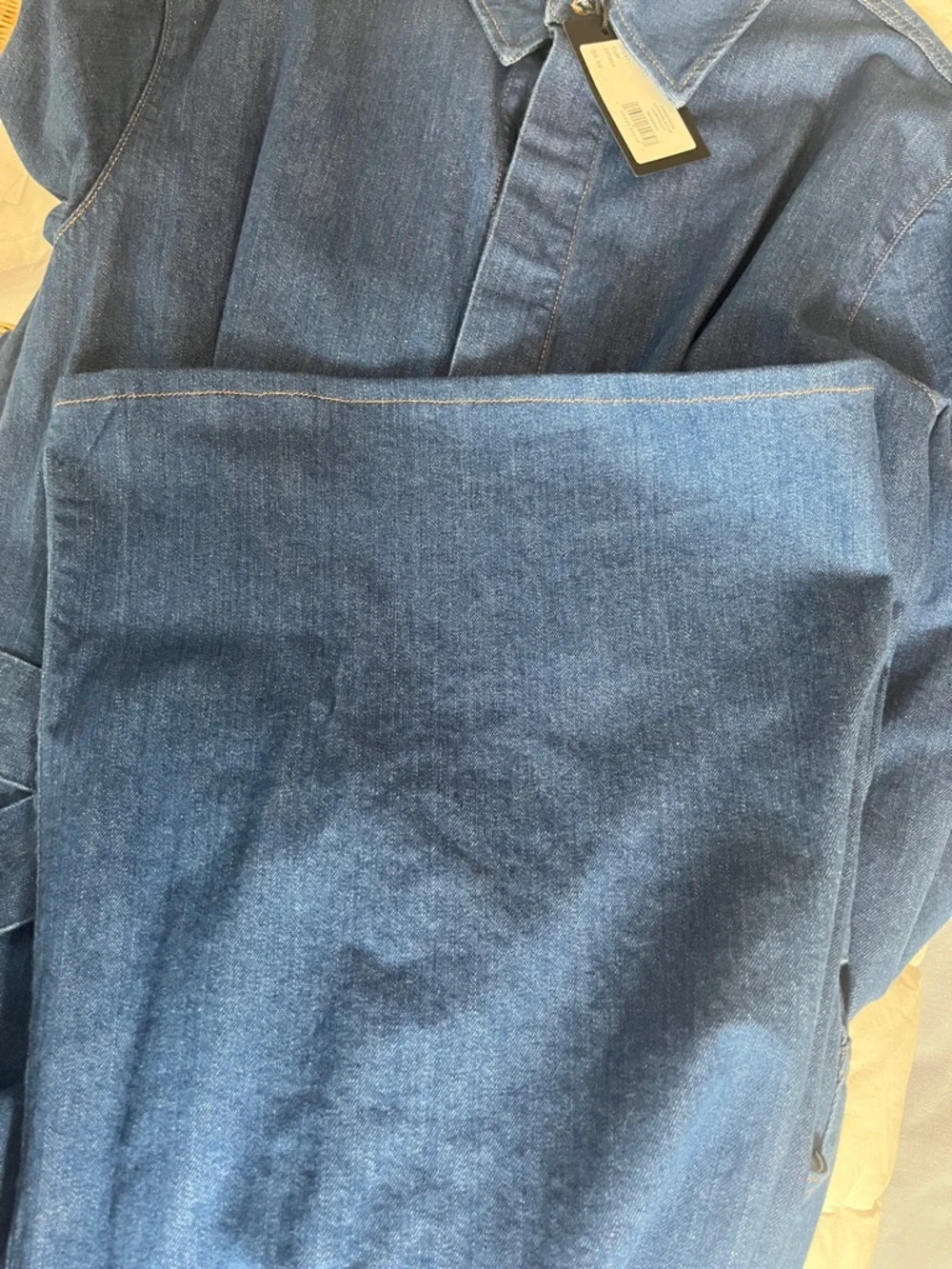 PAIGE Cameron Tie Waist Long Sleeve Wide Leg Denim Jumpsuit